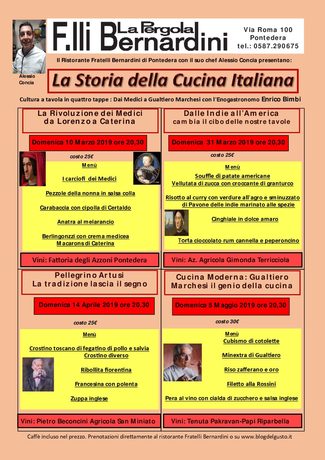 A cena con Pellegrino Artusi nella III tappa della storia della Cucina Italiana dai Fratelli Bernardini vini Pietro Beconcini