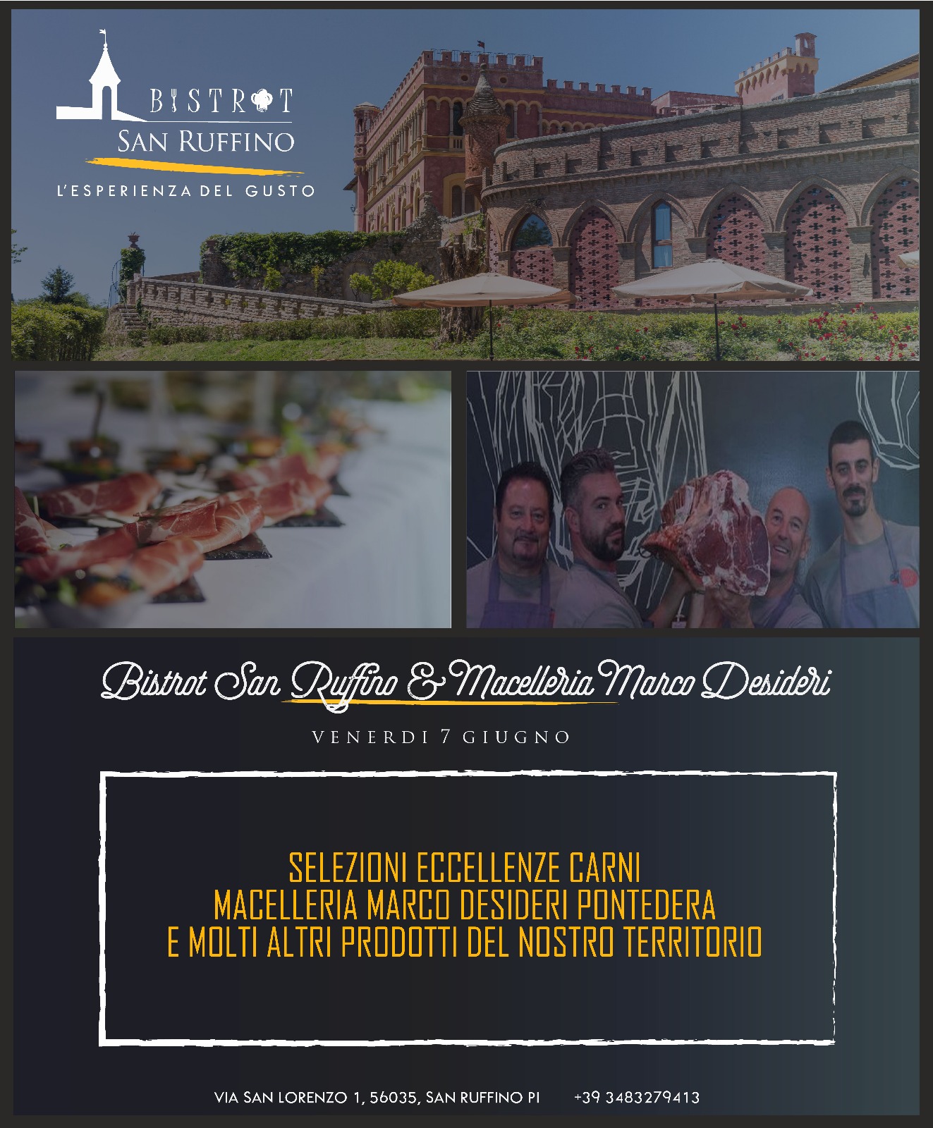 Eccellenze carni macelleria Desideri. Cena evento al Bistrot del lussuoso San Ruffino Resort