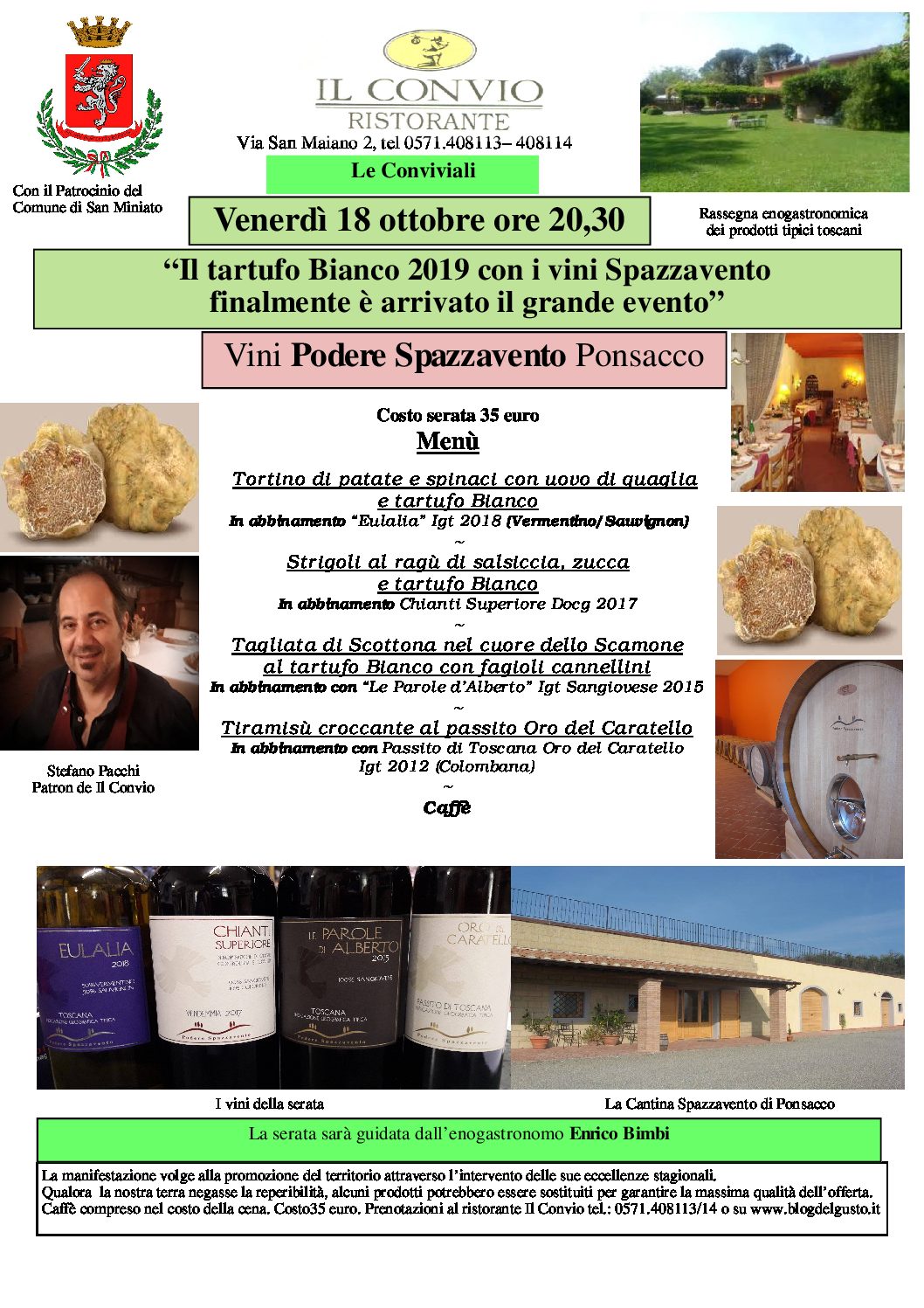 Favoloso Gran Galà del tartufo Bianco al Convio con i vini Spazzavento