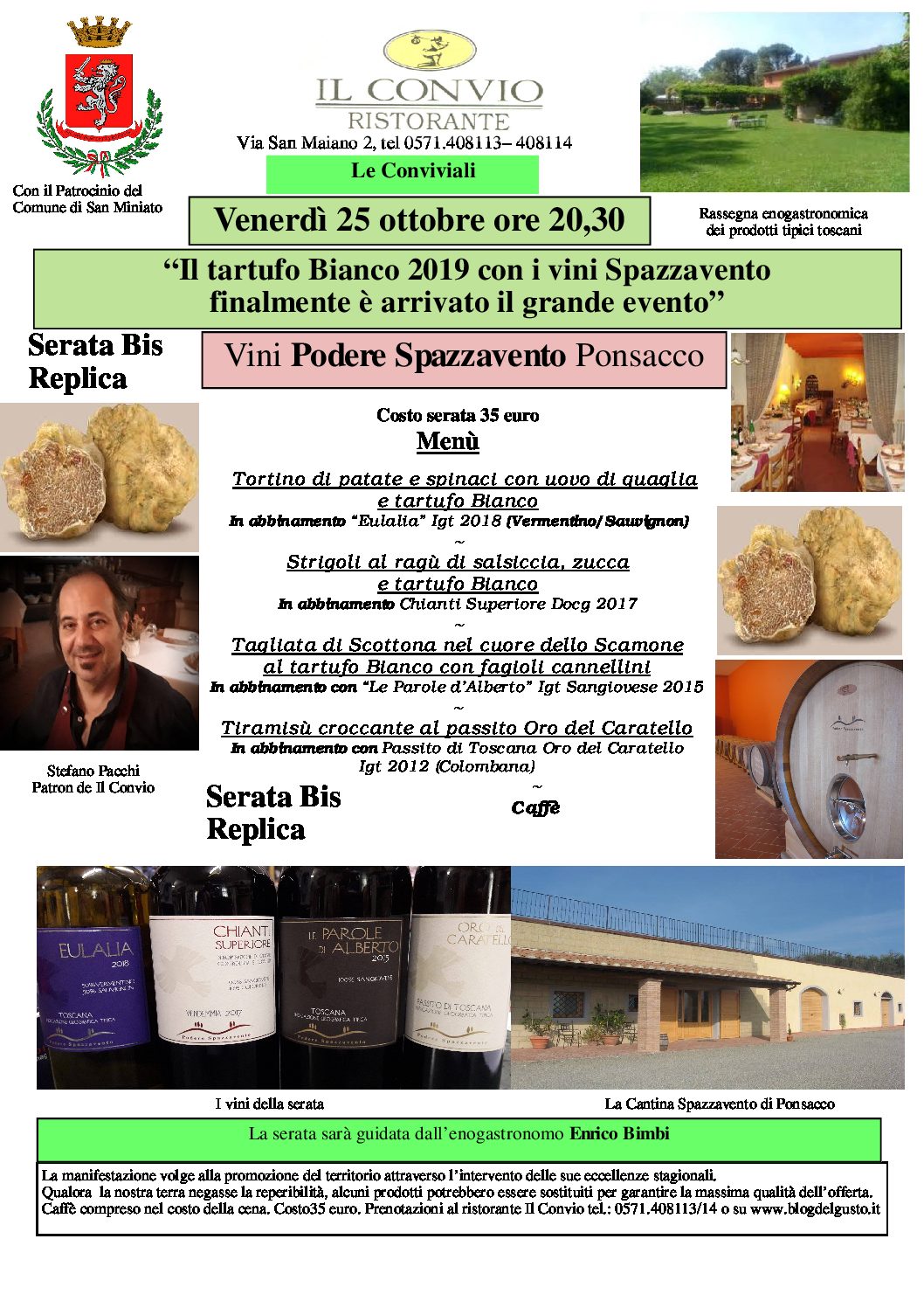 Galà del Tartufo Bianco al Ristorante Il Convio di San Miniato si replica il 25 ottobre