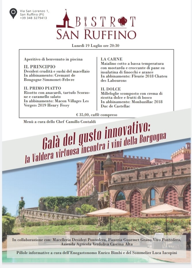 Galà del gusto innovativo con i vini della Borgogna al Bistrot del lussuoso Castello di San Ruffino