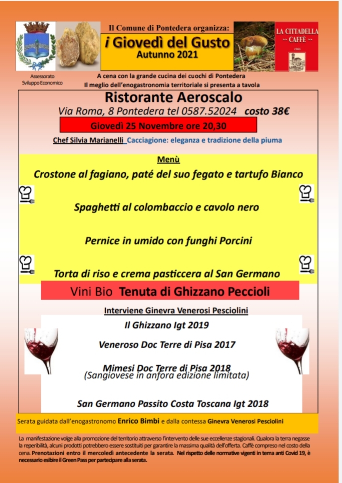 Tornano I Giovedì del Gusto a Pontedera, si parte il 25 novembre dall'Aeroscalo