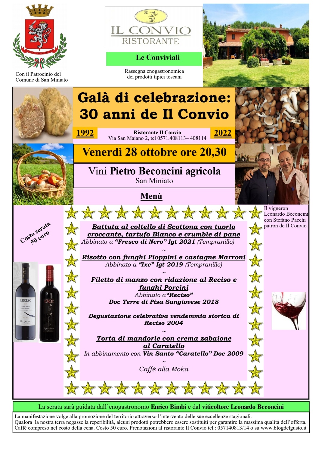 Cena spettacolare per i 30 anni de Il Convio con i grandi vini della Pietro Beconcini